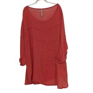 Cynthia Ashby Oversized Shirt Womens Size Large Orange Linen Cotton Lagenlook